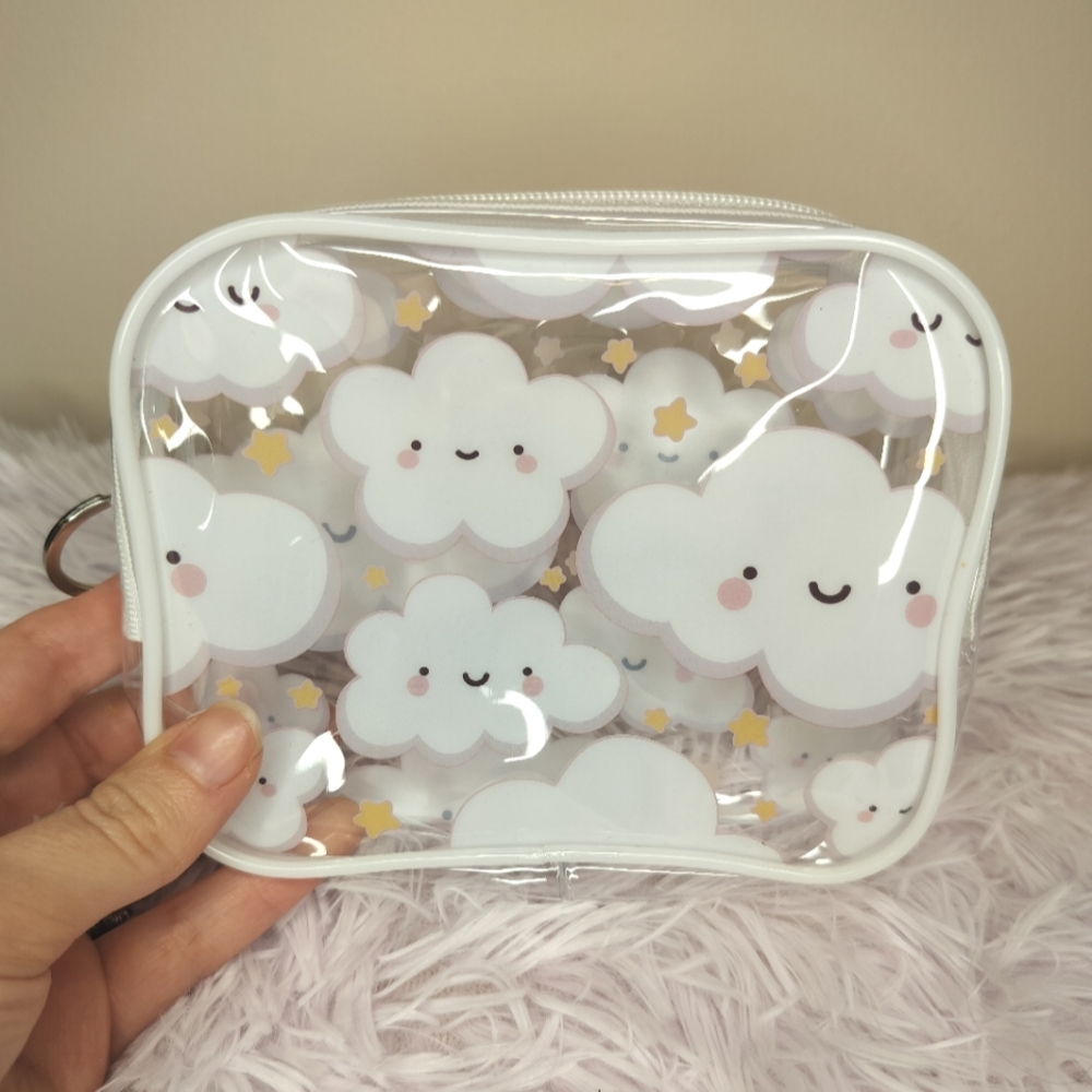 Cute Cloud Cosmetic Pouch with Zipper and Keychain